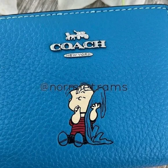 Coach X Peanuts Leather Snap Wallet With Linus Bag Purse